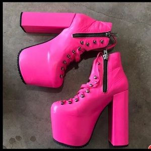 UNIF Hot Pink Platform Lace-Up Ankle Boots